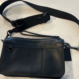 Coach Black Leather Crossbody with Wide Strap